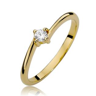 14kt zlatý diamantový prsten s diamantem - driliantem