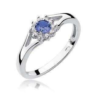 14kt zlatý prsten s tanzanitem a diamantový prsten s diamantem - briliantem