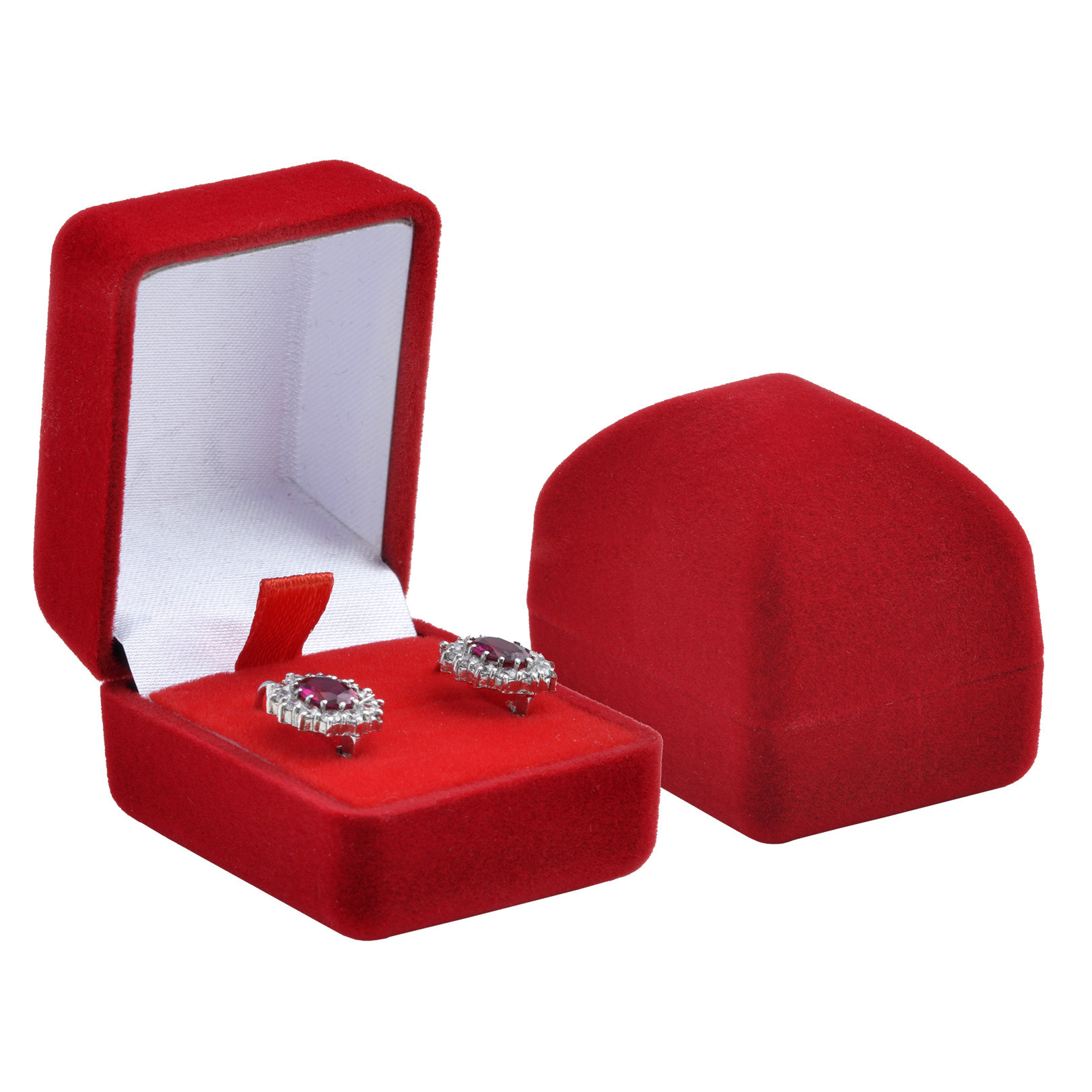 Semišová dárková krabička na prsten červená