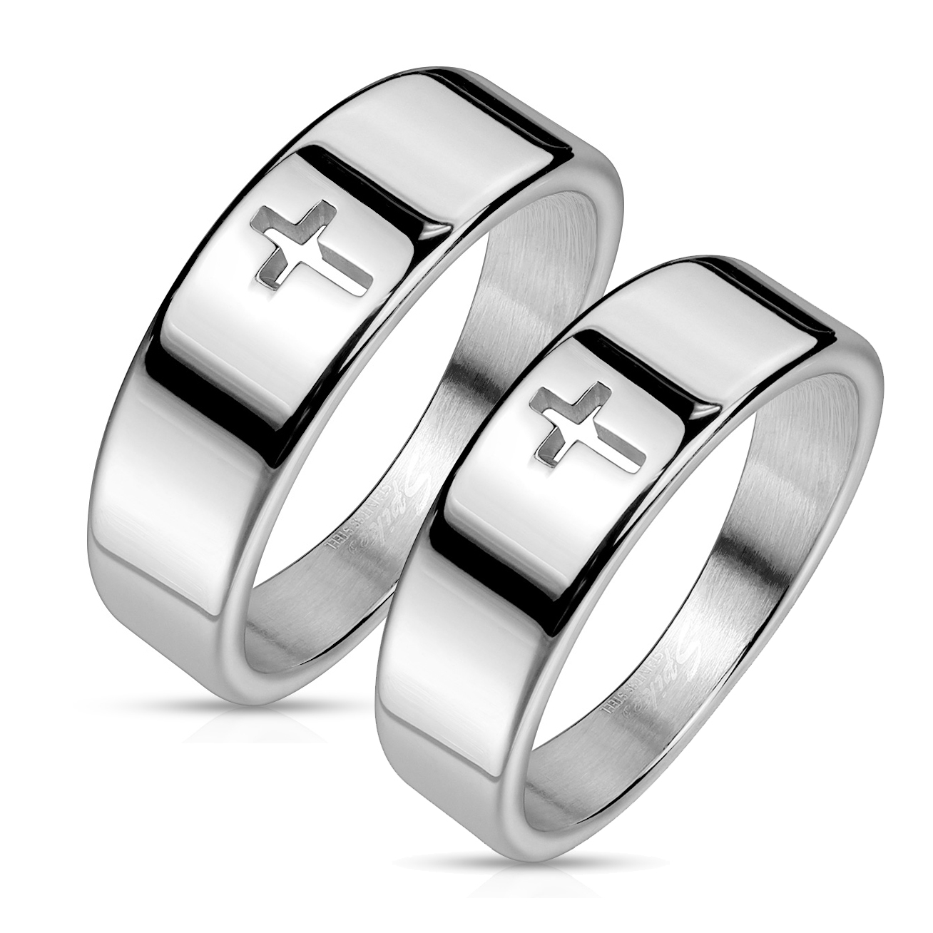 Snubní ocelové prsteny s křížem