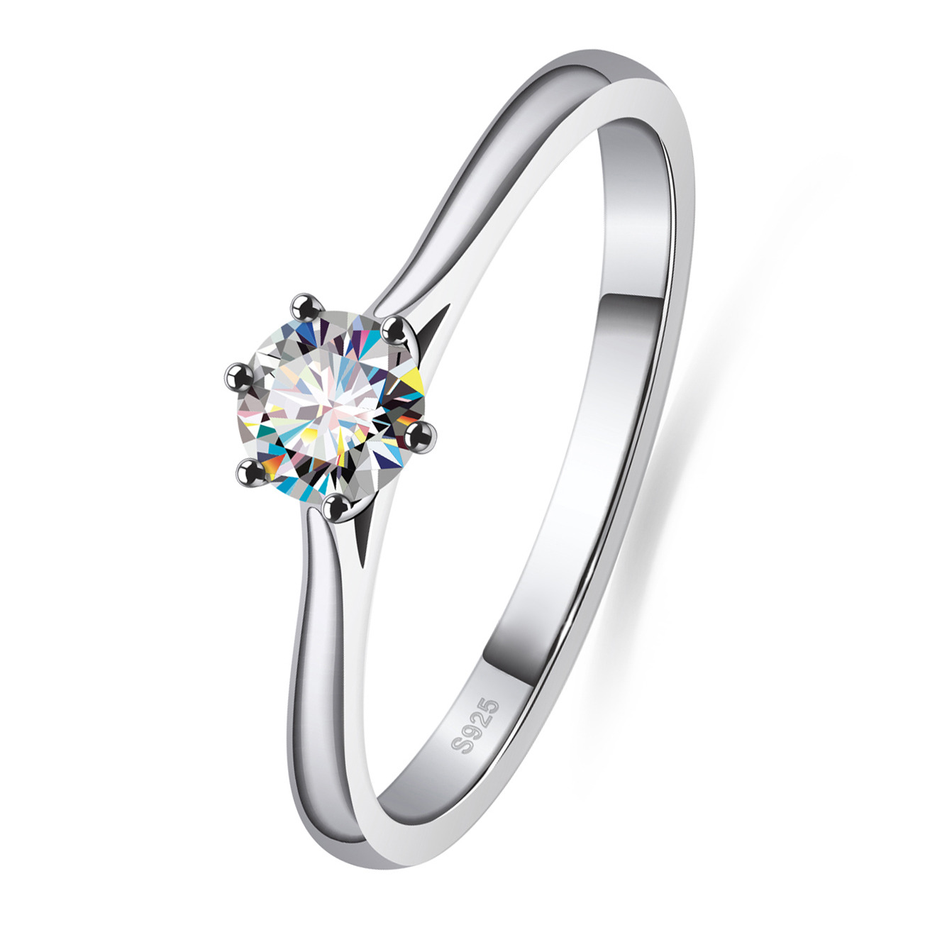 stříbrný zásnubní prsten kulatý moissanit